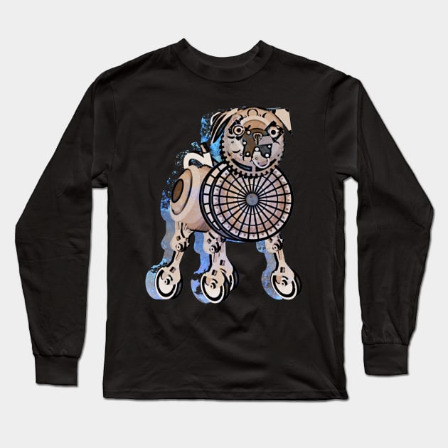 Steampunk Pug Dog Long Sleeve T-Shirt by evisionarts